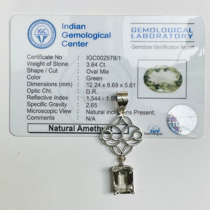 Luck and Healing Green Amethyst Silver Pendant