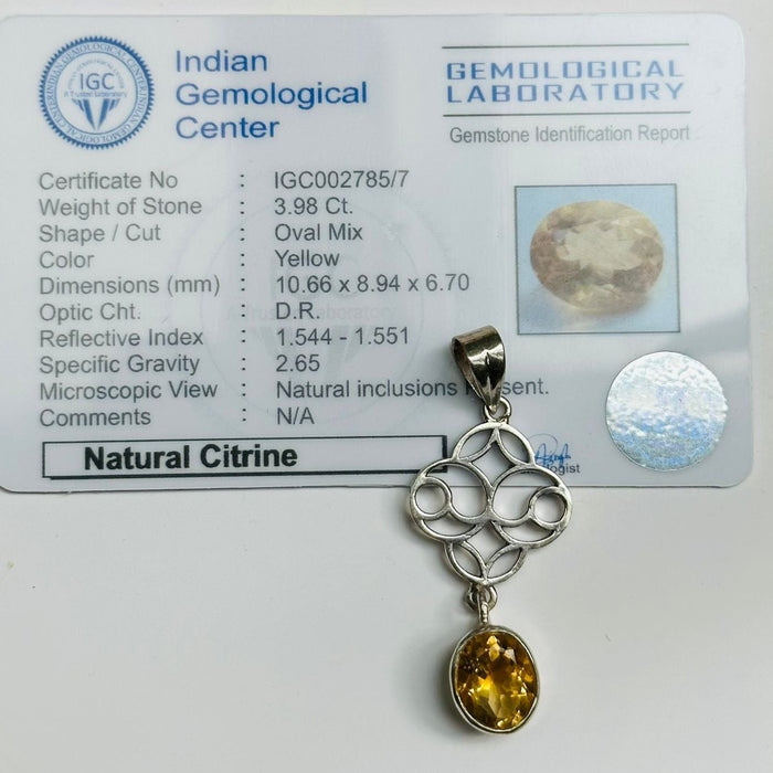 Wealth Attractor Citrine Silver Pendant